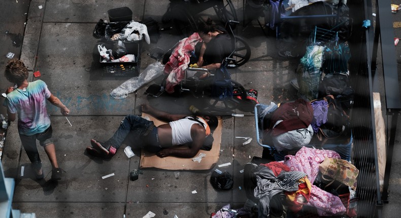 People gather on a street used by heroin users in Kensington on July 19, 2021 in Philadelphia, Pennsylvania.Spencer Platt/Getty Images