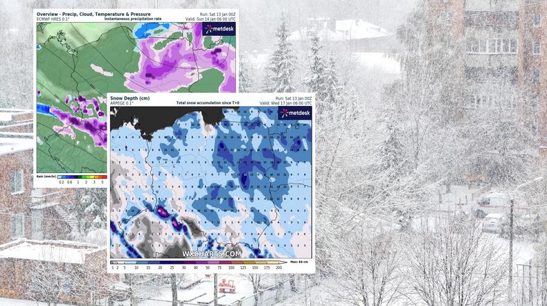W kolejnych dniach czekają nas śnieżyce konwekcyjne (mapy: wxcharts.com)