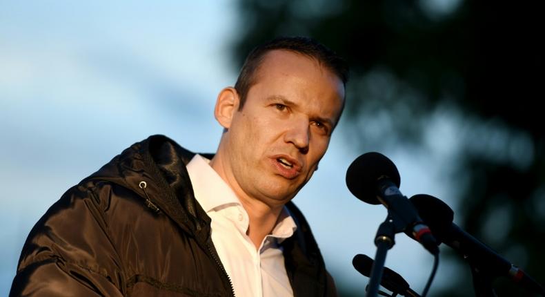 Laszlo Toroczkai, leader of a new Hungarian far-right group, the 'Our Homeland Movement' addresses supporters in Torokszentmiklos, about 130 km east of Budapest, denouncing Roma as gypsy terrorists.