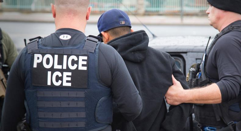 US Immigration and Customs Enforcement officers arresting foreign nationals in the US.