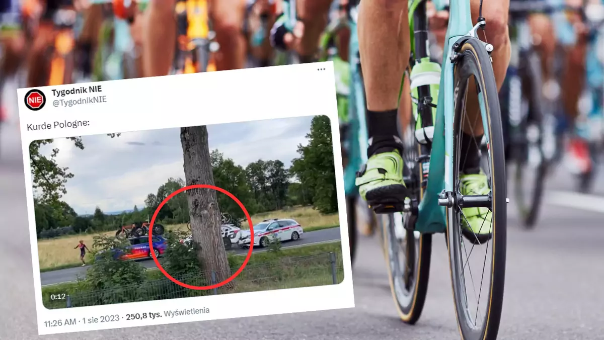 Podczas Tour de Pologne doszło do zderzenia trzech aut (twitter.com/TygodnikNIE)