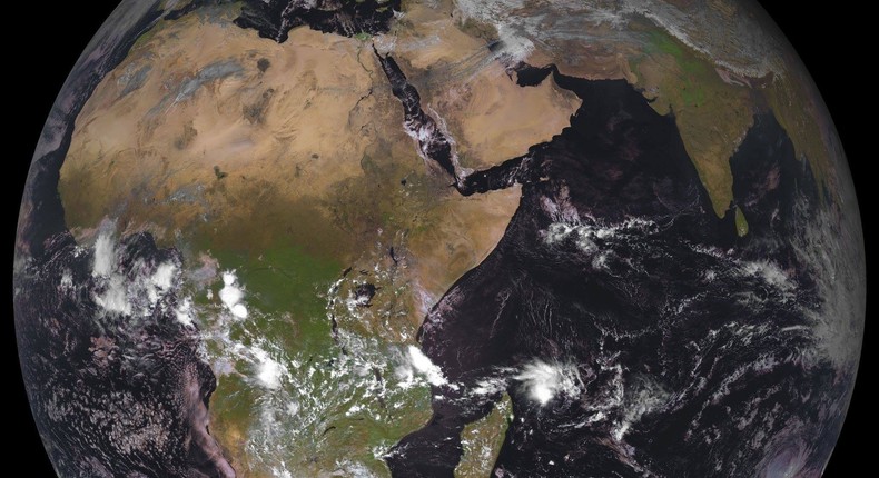 The Indian Ocean is seen in this satellite imagery of the Earth. A huge gravity hole under the Indian Ocean has baffled scientists.ESA