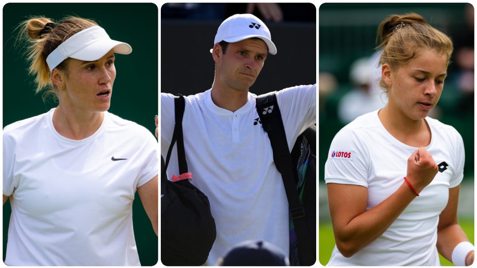 Od lewej: Katarzyna Kawa, Hubert Hurkacz i Maja Chwalińska podczas tegorocznego Wimbledonu