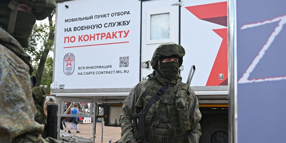 Mobile recruitment center for military service under contract in Rostov-on-Don