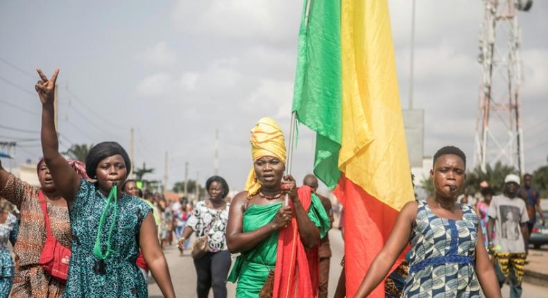Opposition protesters in Benin's biggest city Cotonou, where they chanted slogans denouncing President Patrice Talon