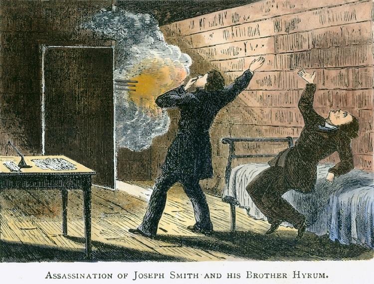 Joseph i Hyrum Smith zamordowani w więzieniu w Kartaginie. Tłum przeciwny mormonom wtargnął do więzienia i strzelił przez zamknięte drzwi