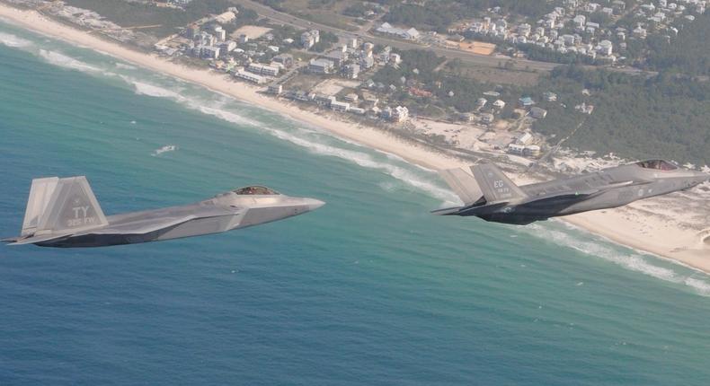 A US Air Force F-22 and an F-35 over Florida in May 2020.US Air Force/1st Lt Savanah Bray