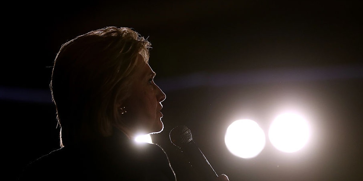 Democratic presidential candidate, former Secretary of State Hillary Clinton speaks during a campaign rally on June 2, 2016 in El Centro, California.