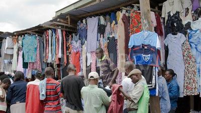 Second-hand clothes at mitumba market in Nairobi.