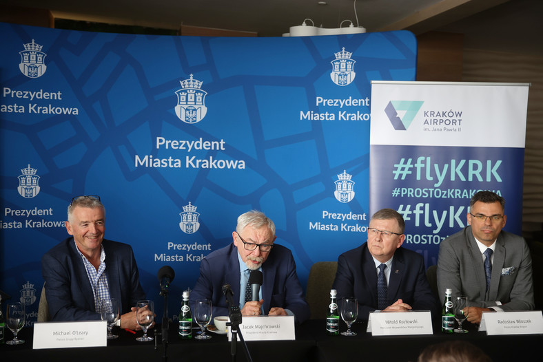 Michael O'Leary, Jacek Majchrowski, Witold Kozłowski, Radosław Włoszek na Konferencji Ryanair