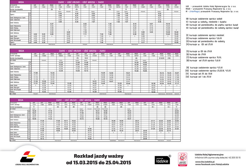 rozkład jazdy Łódzkiej Kolei Aglomeracyjnej
