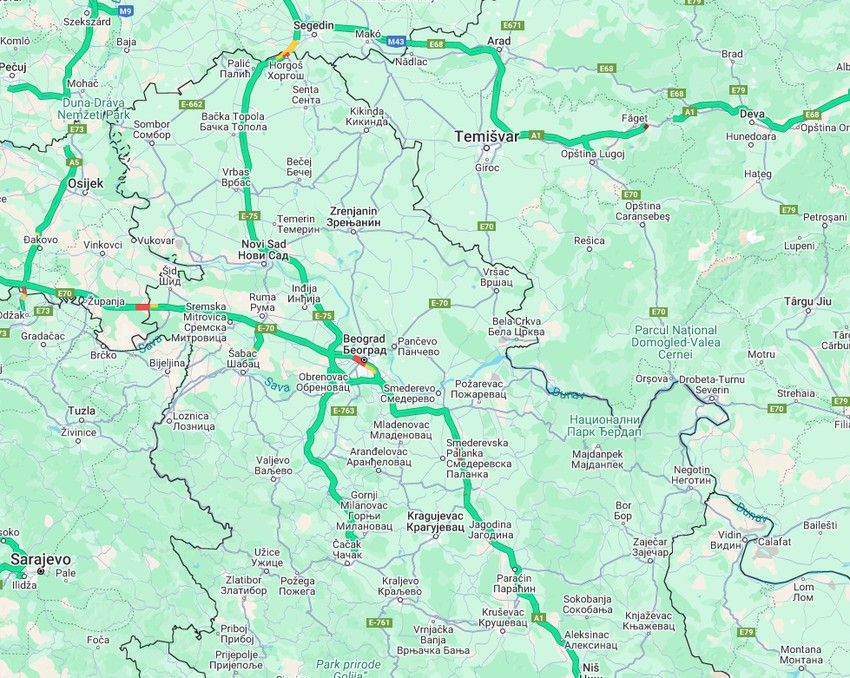 Mapa gužve na putevima Srbije