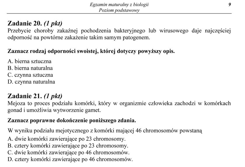 Zadanie 19 i 20, matura 2013 z biologii