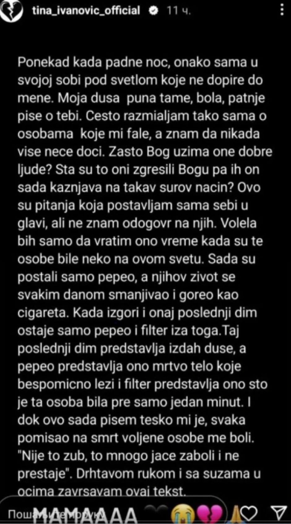 Tina Ivanović o smrti majke