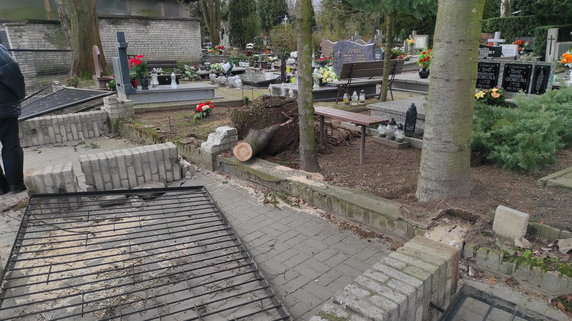 Zniszczenia na cmentarzu w Gorzowie