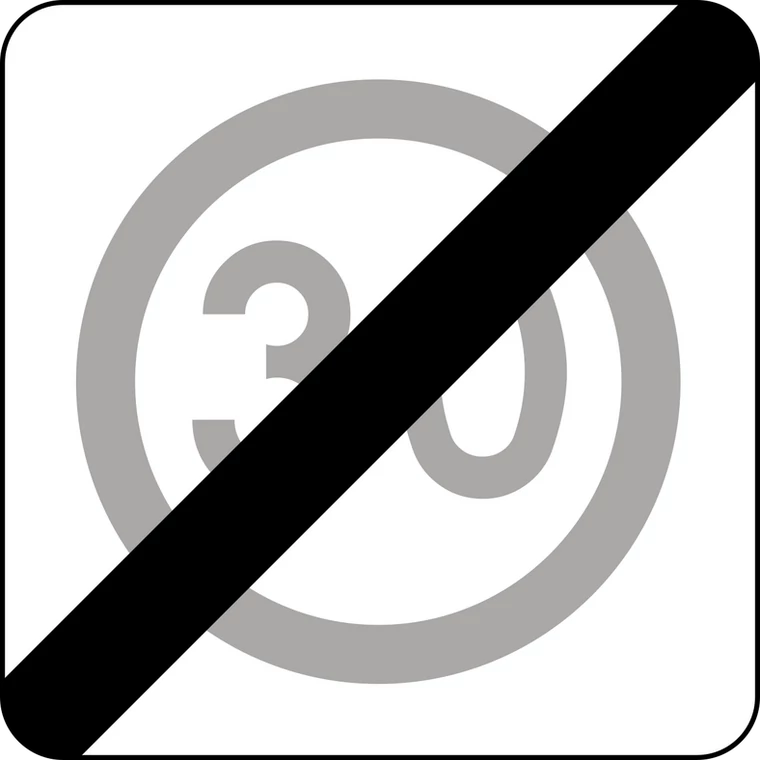 Znak B-44: koniec strefy ograniczonej prędkości