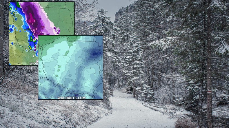 Zima się rozkręca. Już w przyszłym tygodniu znów mocno uderzy (mapy: wxcharts.com)