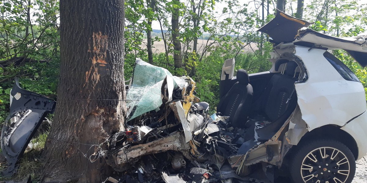 Na drodze nie było widać śladów hamowania. Auto roztrzaskało się na drzewie. Tragedia w Mikołowie.