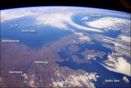 Dania. Widok z kosmosu. Fot. NASA.
