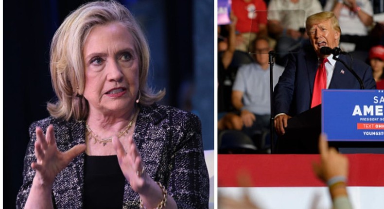 Hillary Clinton speaks in New York City, left, and former President Donald Trump, right, speaks in Ohio.Getty Images