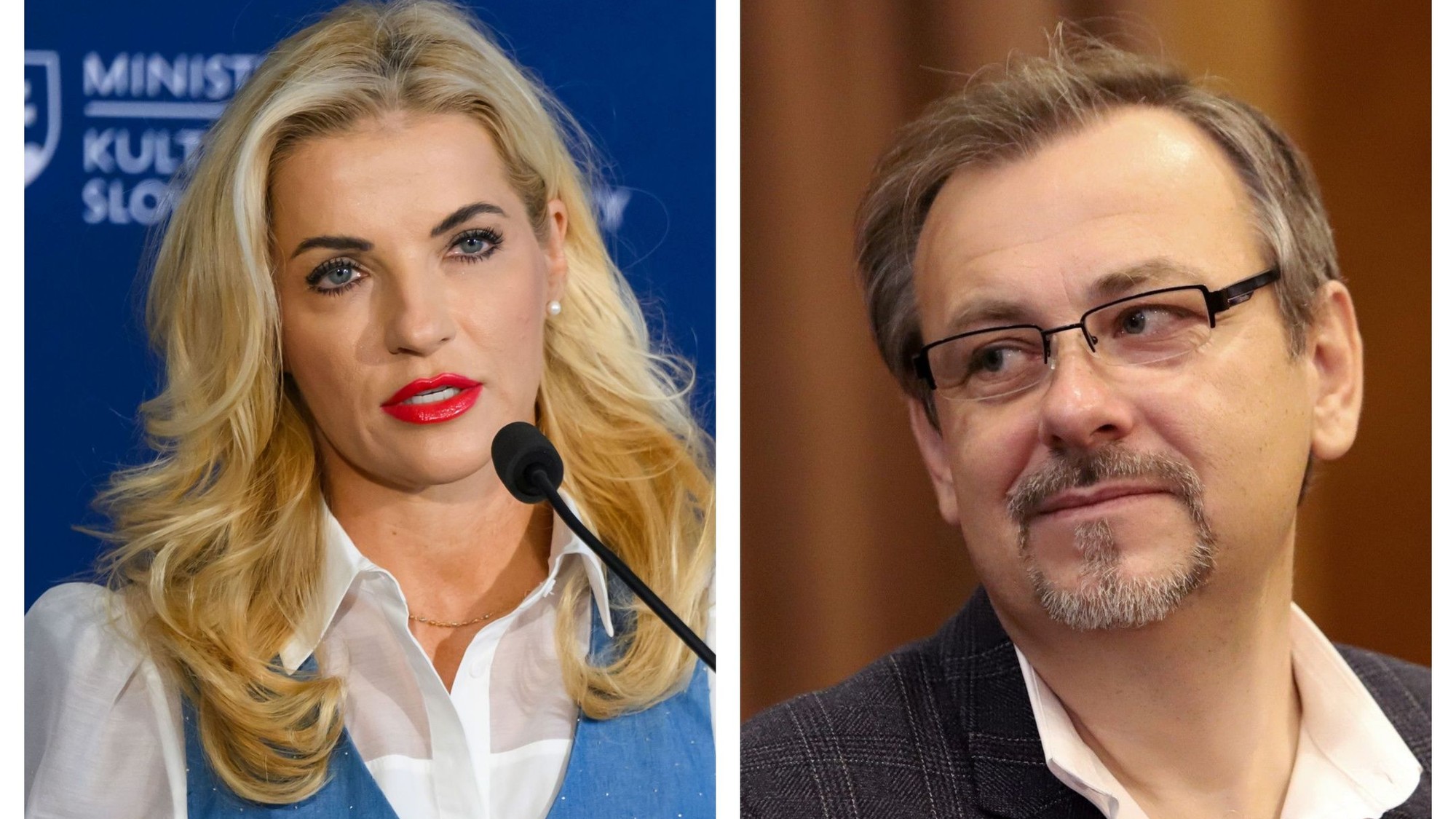 Ministerka kultúry Martina Šimkovičová (nom. SNS) a generálny riaditeľ Štátnej opery v Banskej Bystrici Šimon Svitok.
