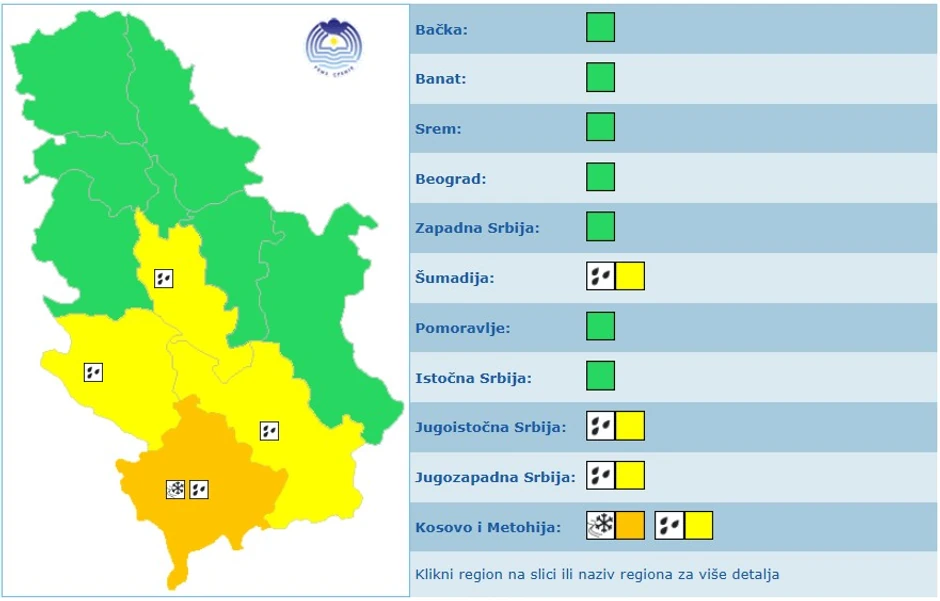 Meteoalarm za četvrtak