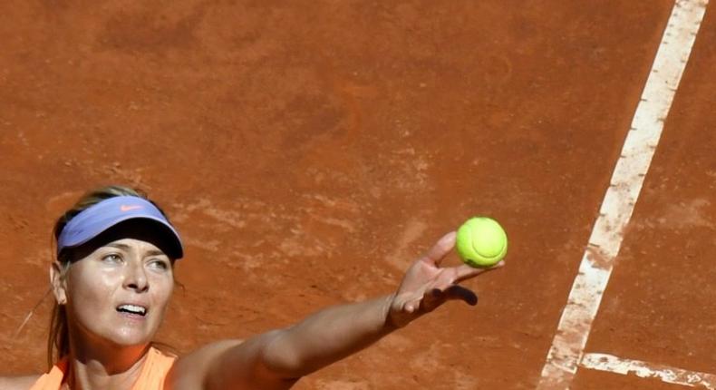 Russia's tennis player Maria Sharapova serves against US tennis player Christina McHale during the ATP Tennis Open tournament in Rome at the Foro Italico, on May 15, 2017