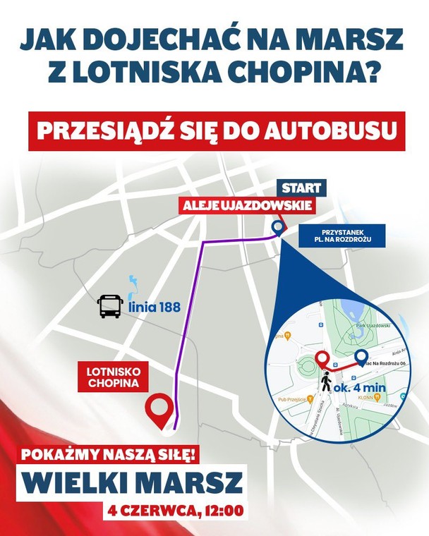 Marsz 4 czerwca: Trasa i jak dojechać z Lotniska Chopina? (mapa)