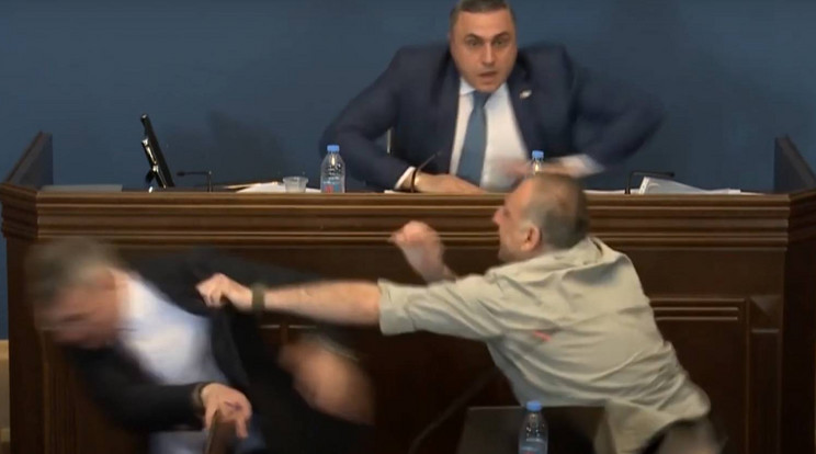 Az első ütést a grúz ellenzék vezetője, Aleko Elisashvili adta /fotó: YouTube