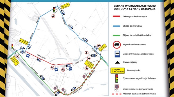 Mapka objazdu na Swojczycach