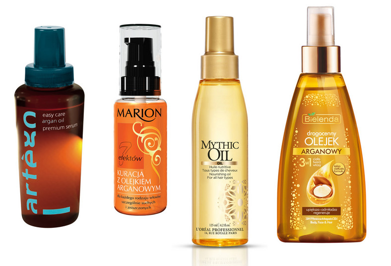 Artego, Serum z olejkiem arganowym (29zł); Marion, 7 efektów kuracja olejkiem arganowym (10zł); L'Oreal Professional, Mythic Oil (60zł); Bielenda, Drogocenny olejek arganowy 3w1 (22zł);