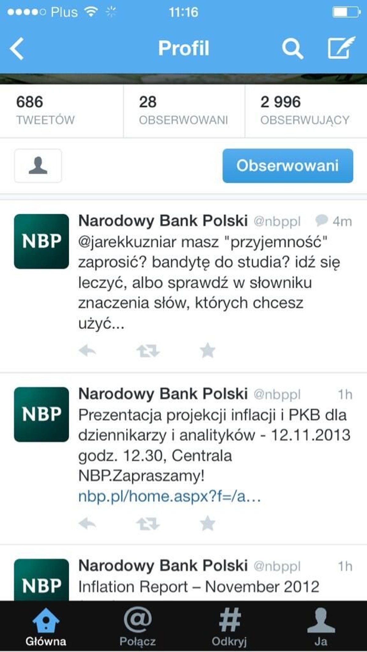 Zrzut ekranowy z profilu NBP na Twitterze