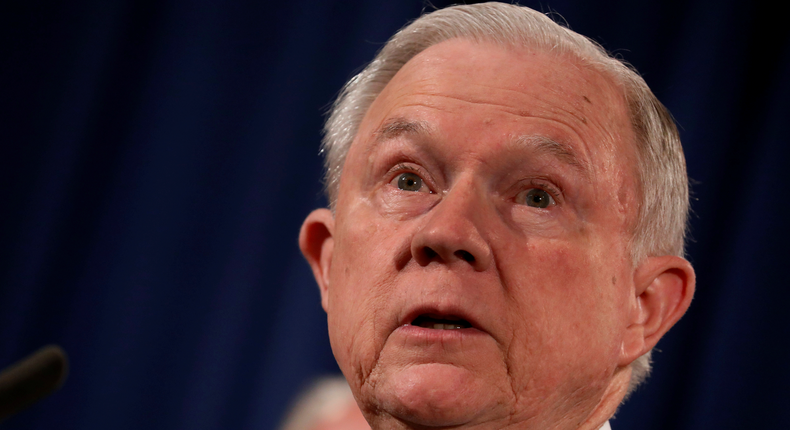 Attorney General Jeff Sessions introduced the press conference.