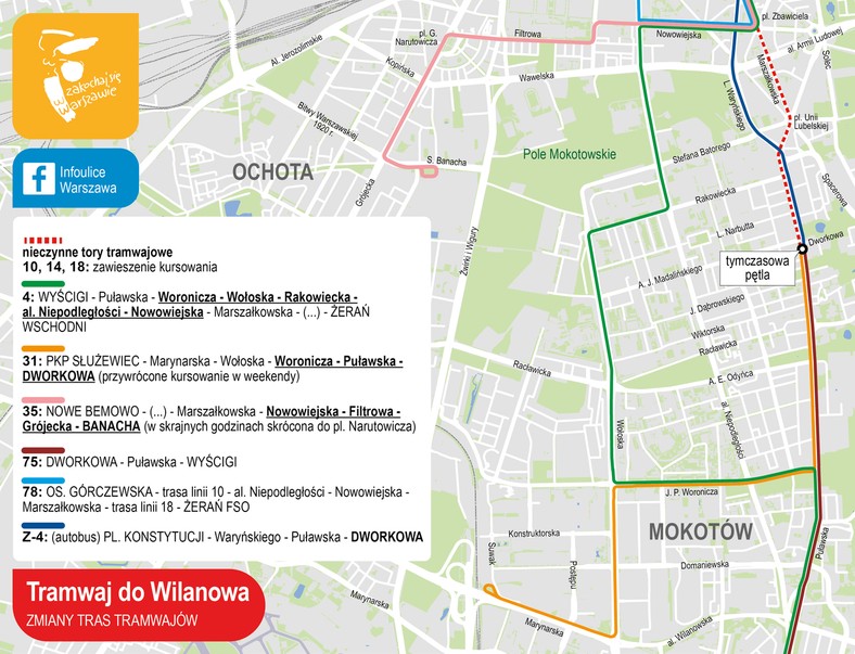 Tramwaj do Wilanowa — zmiany w kursowaniu tramwajów