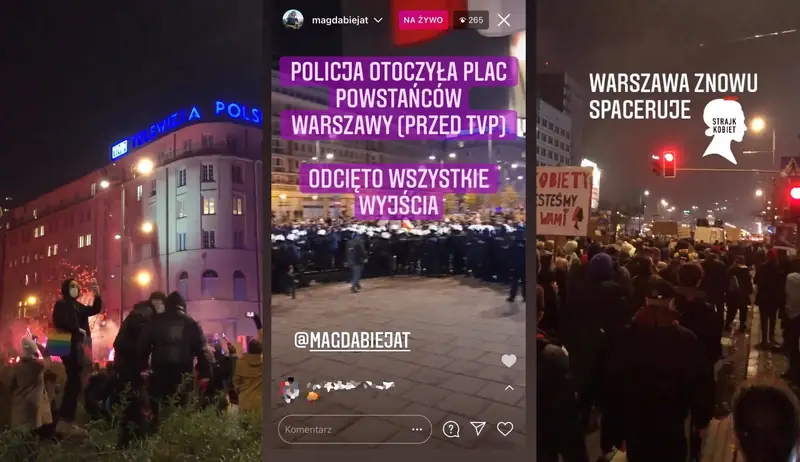 Relacja ze środowego protestu Strajku Kobiet na Instagramie Noizz.pl