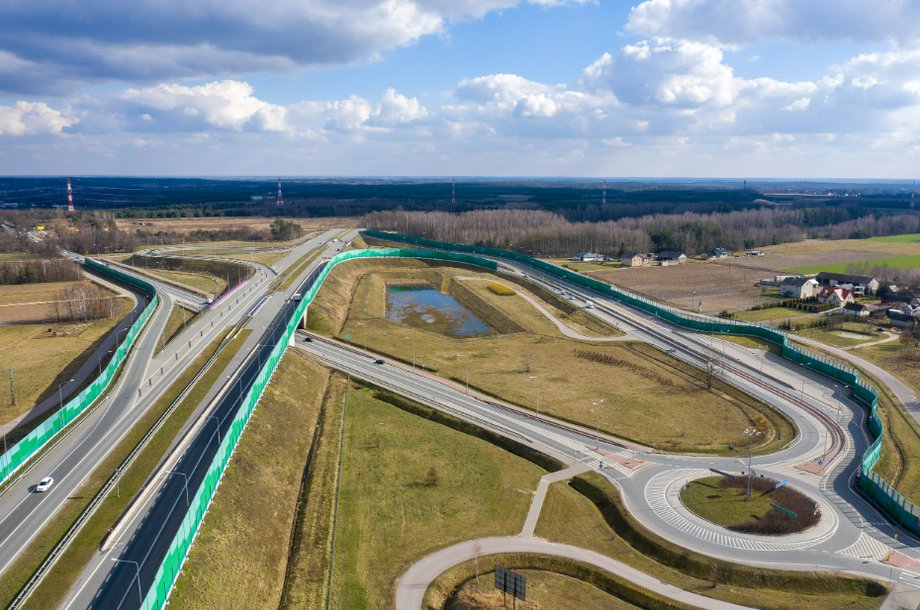 Widok z powietrza na węzeł Kałuszyn, gdzie obecnie kończy się autostrada A2