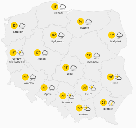 Prognoza maksymalnej temperatury w czwartek 1 kwietnia