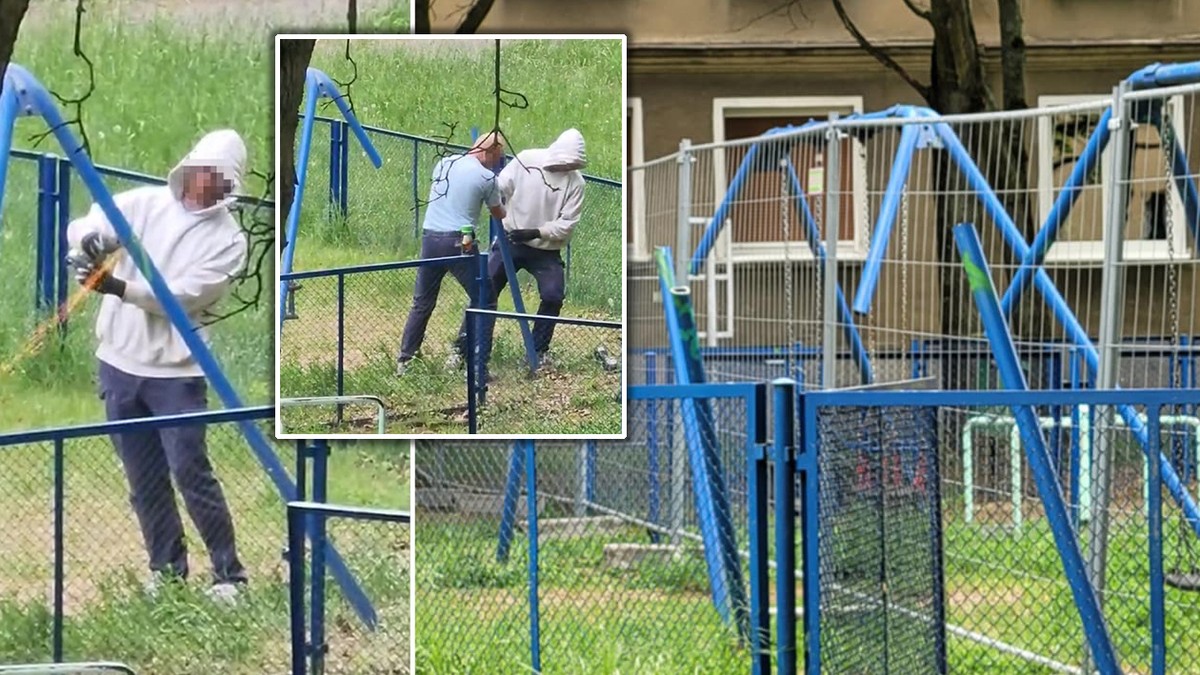 Absurd w Poznaniu. Huśtawki przecięte na pół i płot na placu zabaw