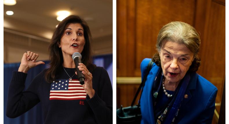 Republican presidential candidate and former South Carolina Gov. Nikki Haley; Democratic Sen. Dianne Feinstein of CaliforniaGetty Images