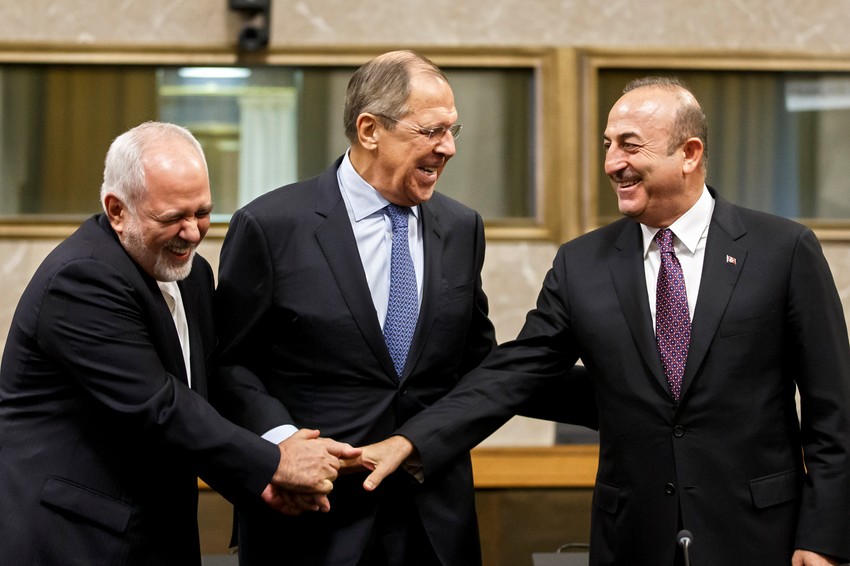 Džavad Zarif, Sergej Lavrov i Mevlut Čavušoglu na sastanku o Siriji u Ženevi 2018.