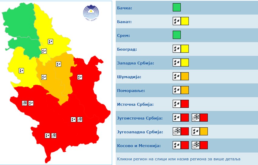 Meteoalarm za 3. oktobar