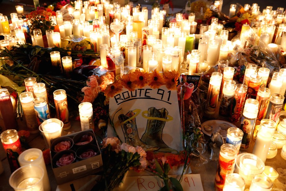 A candlelight vigil is pictured on the Las Vegas strip following a mass shooting at the Route 91 Harvest Country Music Festival in Las Vegas, Nevada, U.S., October 2, 2017. Picture taken October 2, 2017.