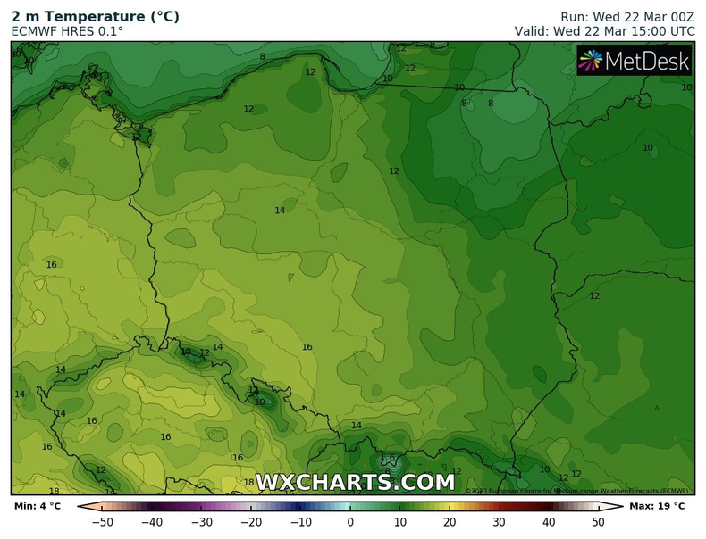 Na południowym zachodzie temperatura przekroczy 15 st. C