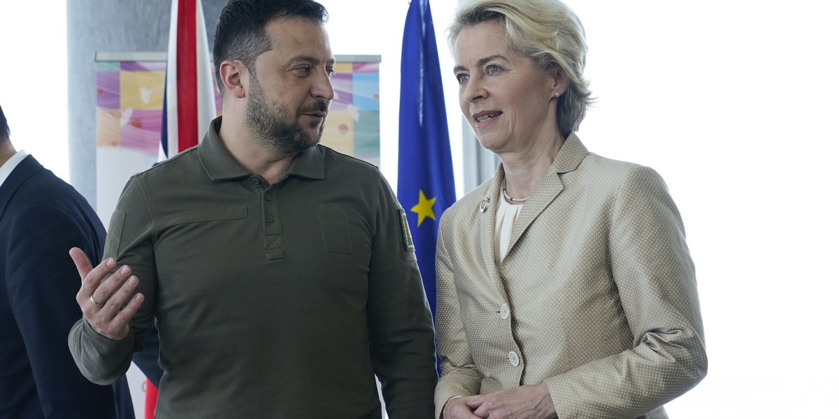 Przewodnicząca Komisji Europejskiej Ursula von der Leyen i prezydent Ukrainy Wołodymyr Zełenski.