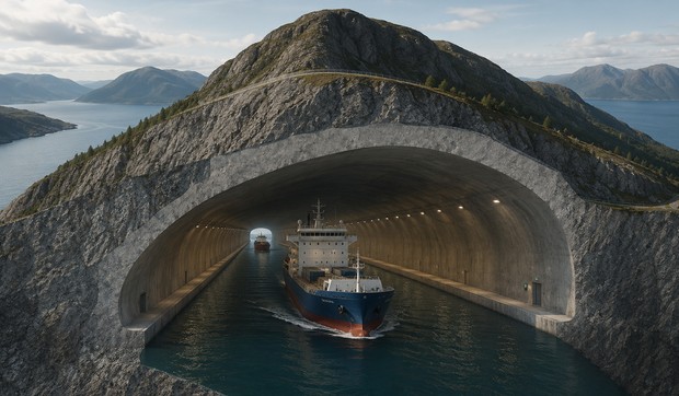 Brod, tunel, ilsutracija