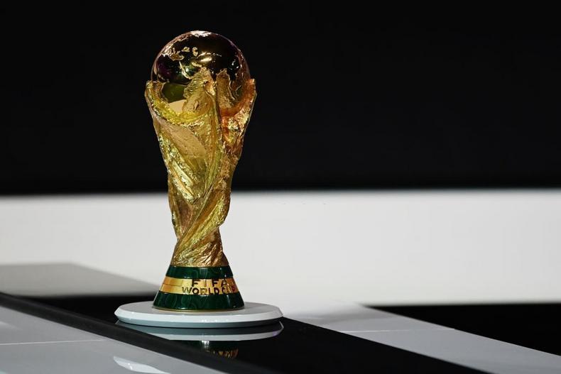 The FIFA World Cup Trophy pictured on display during the 72nd FIFA Congress in Doha, Qatar. (Photo by Michael Regan - FIFA/FIFA via Getty Images)
