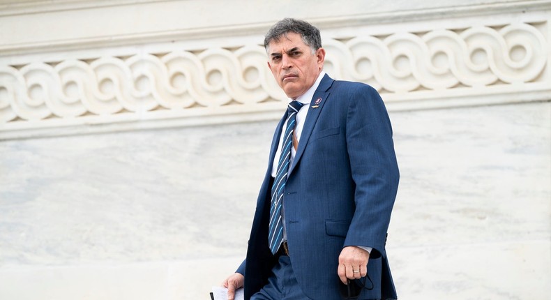 Rep. Andrew Clyde, R-Ga., walks down the House steps after the last vote of the week in the Capitol on Friday, April 16, 2021
