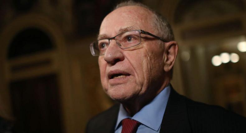 Attorney Alan Dershowitz, a member of President Donald Trump's legal team, speaks to the press in the Senate Reception Room during the Senate impeachment trial at the U.S. Capitol on January 29, 2020 in Washington, DC.
