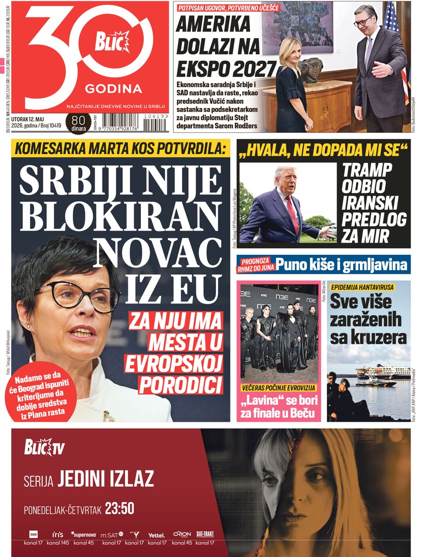 Blic naslovna strana za 12.5.