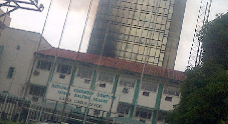 The building near National Assembly Complex, on fire